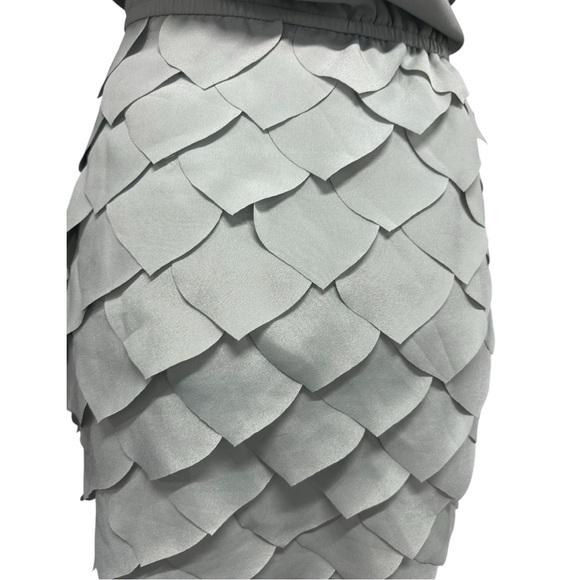 C. Luce One Shoulder Gray/Silver Scalloped Leaf Detail Cocktail Dress Size L - Picture 5 of 10